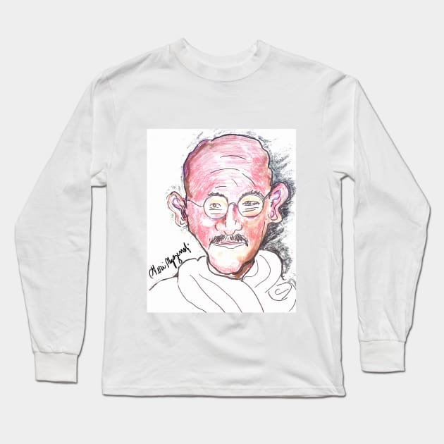 Mahatma Gandhi Long Sleeve T-Shirt by TheArtQueenOfMichigan 